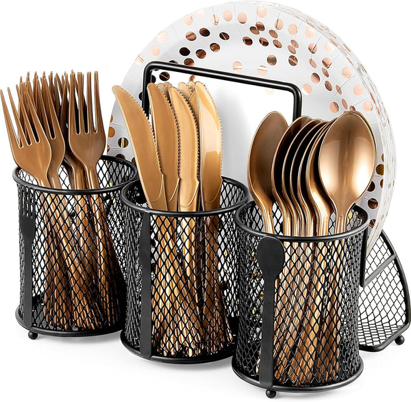 Metal Utensil Caddy - Silverware Organizer for Outdoor Party, Cutlery Caddy for Picnic, Buffet, RV BBQ, Farmhouse