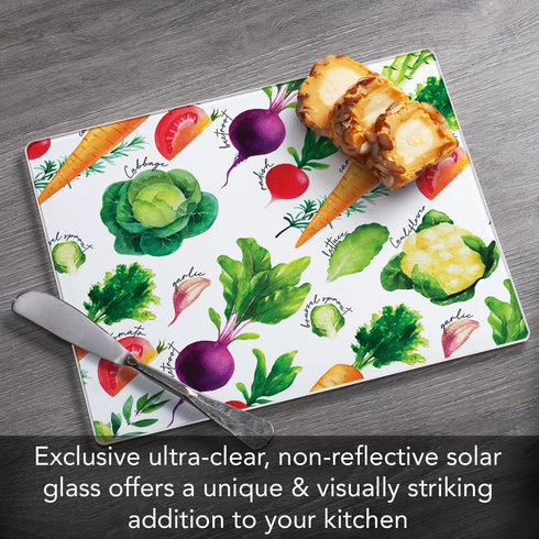 CounterArt Delicious Veggies 3mm Heat Tolerant Tempered Glass Cutting Board 10” x 8” Manufactured in the USA Heat Tolerant Dishwasher Safe