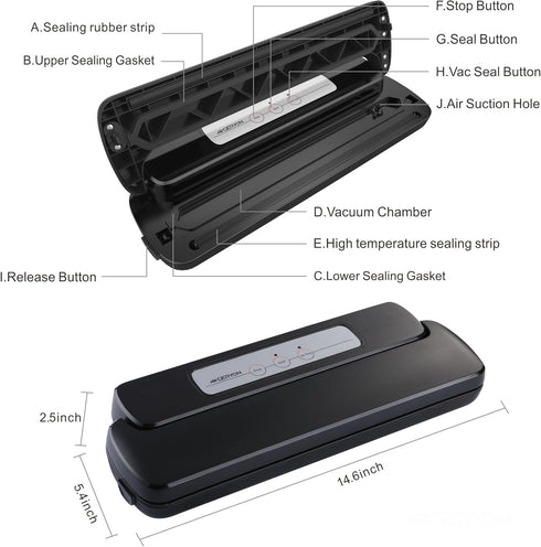 GERYON Vacuum Sealer Machine, Food Vacuum Sealer with Powerful Suction, Easy to Use, Starter Kits Included