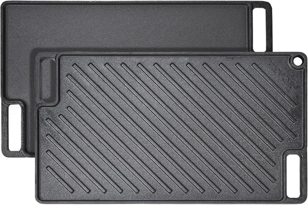 VEVOR Reversible Grill/Griddle, 17x10'' Pre-Seasoned Cast Iron Griddle Pan for BBQ, Gas Grill, Non-Stick Cookware.
