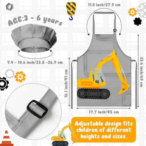 2Pcs Set, R HORSE Kid Apron And Chef Hat Adjustable Excavator Children Kitchen Apron, Dress up Role Play Chef Toy, Kid