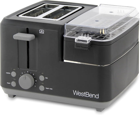 West Bend 78500 Breakfast Station, Black, 2-Slice Toaster with Egg Cooker/Poacher & Warming Tray