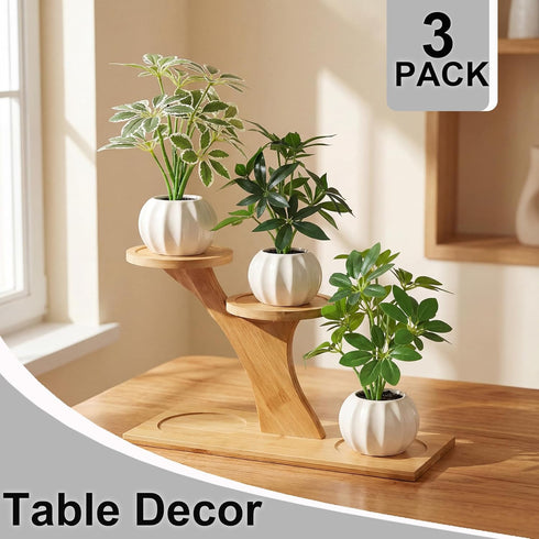 ChopiLine 3 Pack Artificial Plants Stems with Vase, Fake Plants for Home Decor, Coffee Table Centerpieces, Office