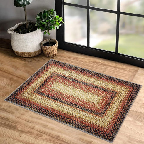 Small Area Rug 2x4 Indoor Non-Slip Entryway Braided Print Rug, Boho Accent Carpet for Living Room, Red