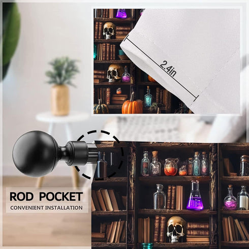 2 Set 28"x36" Worltoldb Vintage Bookshelf Kitchen Curtains Cafe Curtains for Bathroom Dining Room Living Room Pocket