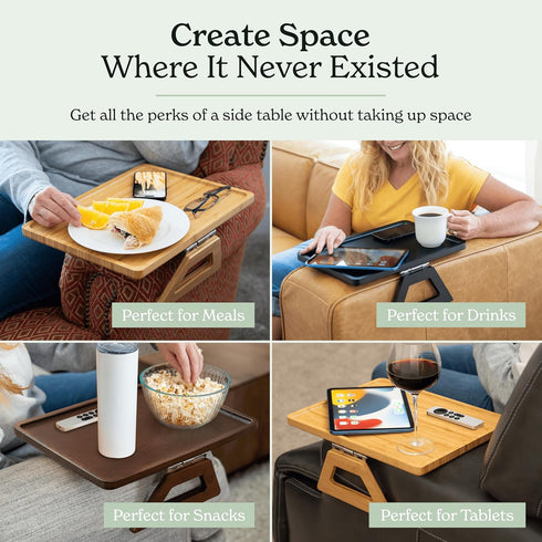 15.75 11inch, Shamrock Home Bamboo Trayble Couch Arm Table, Clip On Tray Sofa Table for Couches. Sofa Arm Tray for TV