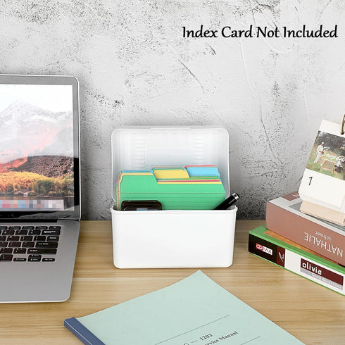 BTSKY 1 Pack 4 x 6 inch Index Card Box - Index Card Holder Notecard Box Recipe Card Box Plastic Storage Organizer for Filling Index Cards , Note cards , Flashcards, Recipes and Addresses, White (Not by BTSKY