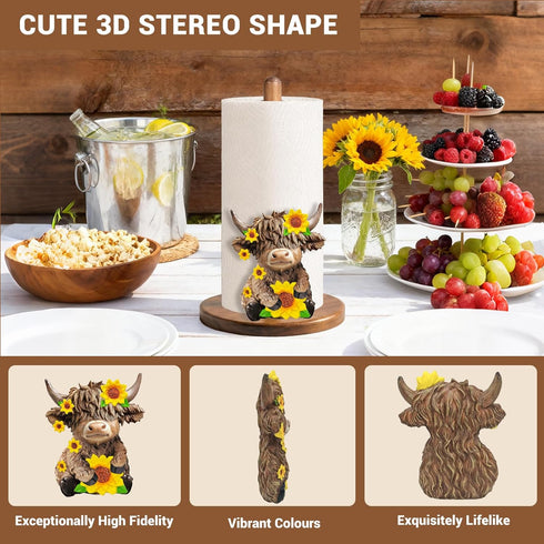 GAJ Countertop 3D Highland Cow Paper Towel Holder - Highland Cow Decor for Kitchen Farmhouse Bathroom - Gifts for Women