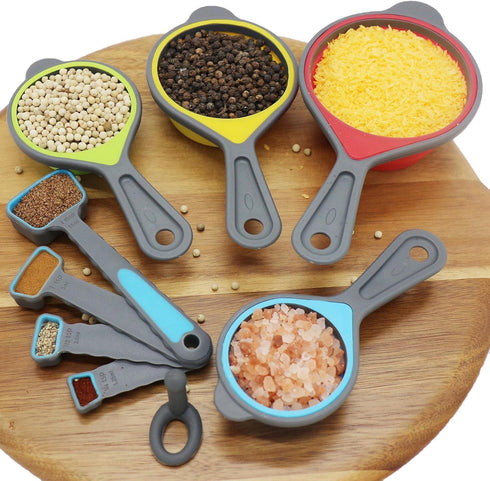 Smithcraft Collapsible Silicone Measuring Cups and Spoons Set, Colorful Measure for Baking & Kitchen