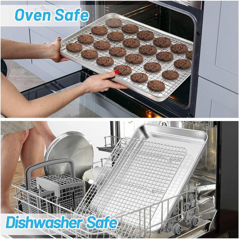 TeamFar Baking Sheet with Rack, 17.6 x 13 x 1 Inch Stainless Steel Cookie Sheet with Cooling Rack Set