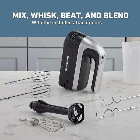 West Bend Hand Mixer Plus with Immersion Blender Attachment, 250-Watts, 6 Speed Options, Ergonomic Handle, Snap-On