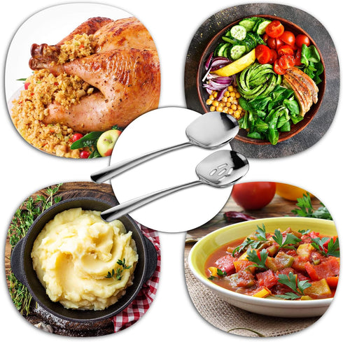 X-Large Serving Spoons Set, 12 Inch Slotted Spoon and Serving Spoon, Premium Silverware, Food-grade Stainless Steel,
