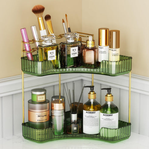 2-Tier Counter Countertop EUHOME Corner Bathroom Organizer Makeup Cosmetic Storage, Tool-Free Installation Acrylic