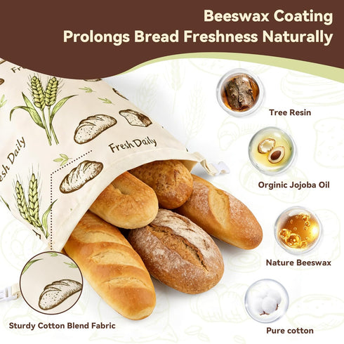 2 Pack Bread,17x13 Beeswax Bread Bags for Homemade In Sourdough Storage Bags,Sealing Zip to Keep Bread Fresh
