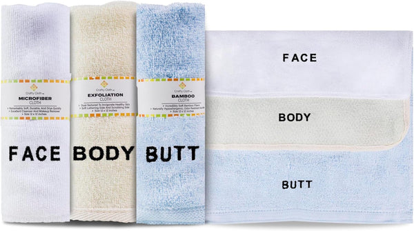 Crafty Cloth 6-Piece Washcloth Set 3 Distinct Textures for Face, Body, &