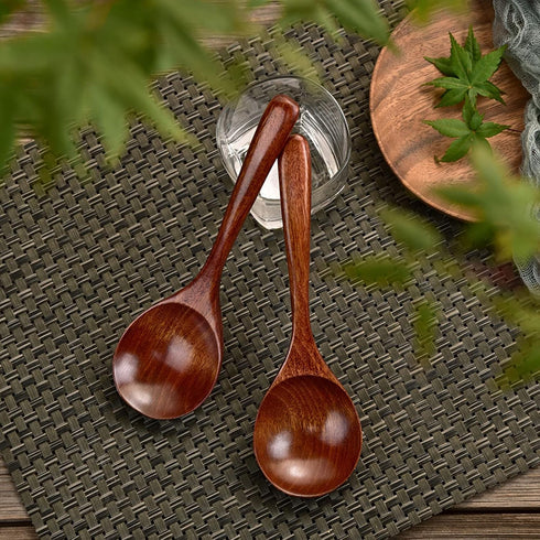 5Pcs Soup Spoons, Wooden Spoons for Eating Asian Soup, Japanese Style Ramen Noodle Soup Spoons, Brown
