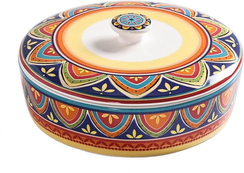8.9 Inch Bico Tunisian Ceramic Tortilla Warmer, Tortilla Holder with Lid for Taco Bread Pancake for Mexican Night