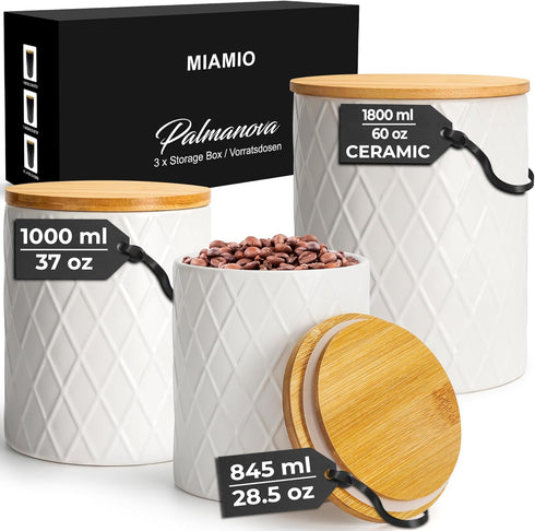 MIAMIO Set of 3 Canister Sets for Kitchen Counter, Ceramic Kitchen Canister