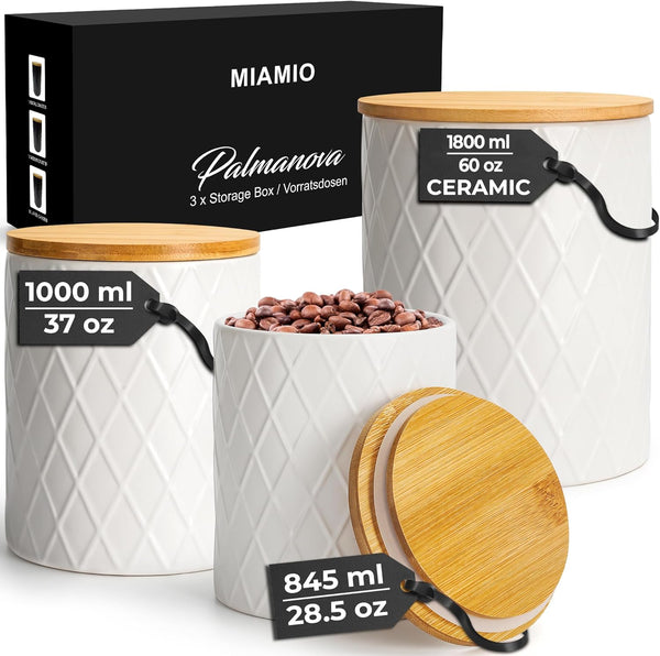 MIAMIO Set of 3 Canister Sets for Kitchen Counter, Ceramic Kitchen Canister