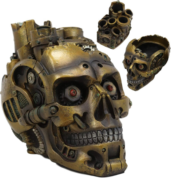 Ebros Gift Mad Max Steampunk Cyborg Robotic Skull Decorative Box, Jewelry Trinket Storage or Makeup Brush Holder