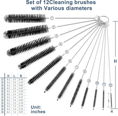 Straw Cleaner Brushes Set, 12 Pieces 8.2 Inch Bottle Cleaning Brush Kit for Sippy Cups and Tumblers
