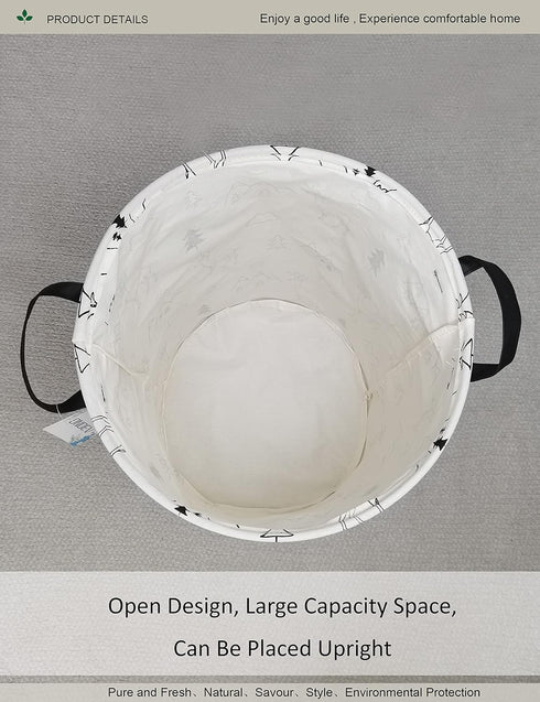 Round Fabric Storage Bin, Decorative Organizer Basket with Handles for Clothes, Books, Sundries (Forest Deer)