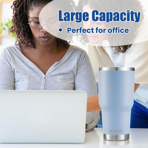 D·S 30oz Blue Tumbler, Stainless Steel Double Wall Vacuum Insulated Mug with Straw and Lid, Cleaning Brush