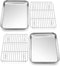 P&P CHEF Toaster Oven Pan with Rack Set, 2 Pans + 2 Racks, Stainless Steel Baking Tray for Cooking