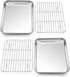 P&P CHEF Toaster Oven Pan with Rack Set, 2 Pans + 2 Racks, Stainless Steel Baking Tray for Cooking