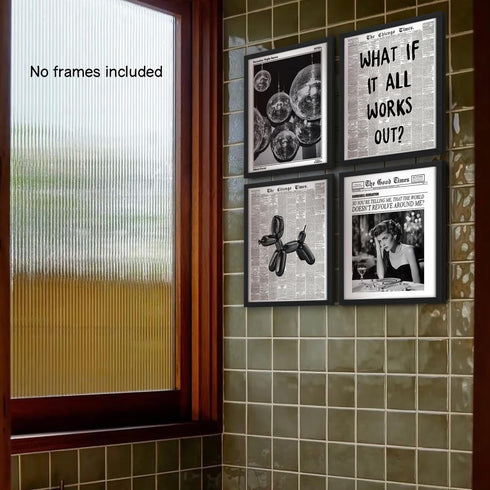 NaZaUK 70s 12x16 Retro Black And White Newspaper Poster Wall Art, What If It All Works Out Wall Art, Trendy Preppy