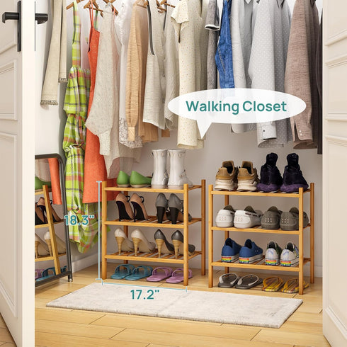 3-Tier Closet 17.2IN viewcare Small Shoe Rack, Shoe Rack for Entryway, Bamboo Wood Shoe Shelf for & Hallway, Long |