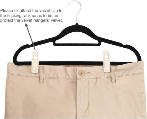 Velvet Hangers Clips, 20 Pack Ivory Pants Hanger Clips, Strong Clips for Thin Felt Hangers