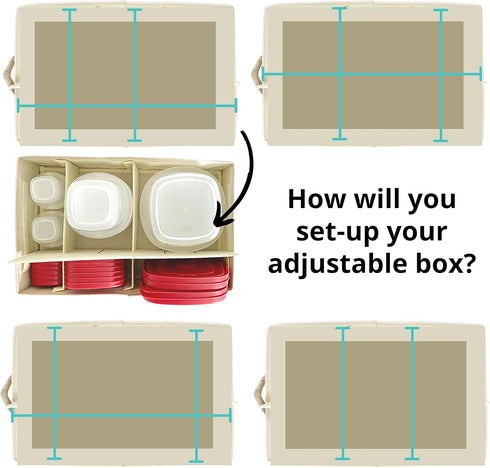 Food Storage Container Organizer Box, Kitchen Drawer Organizer for Rubbermaid, Adjustable Foldable Cloth Box