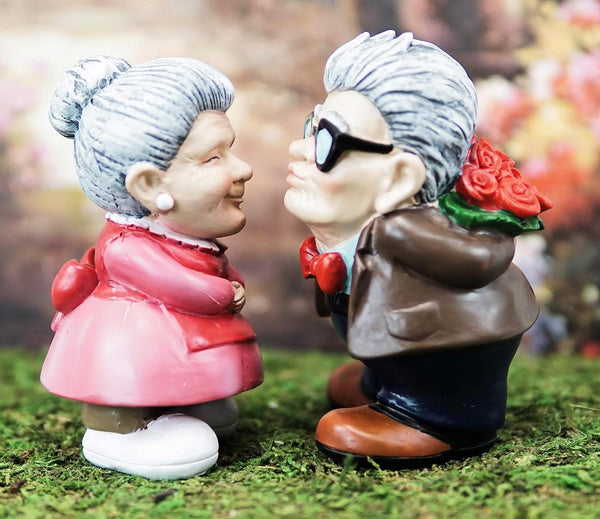 Ebros Gift 'Roses and Smooches' Mr and Mrs Cruise Romantic Senior Couple Kissing Statues Set of 2 for Home Decor