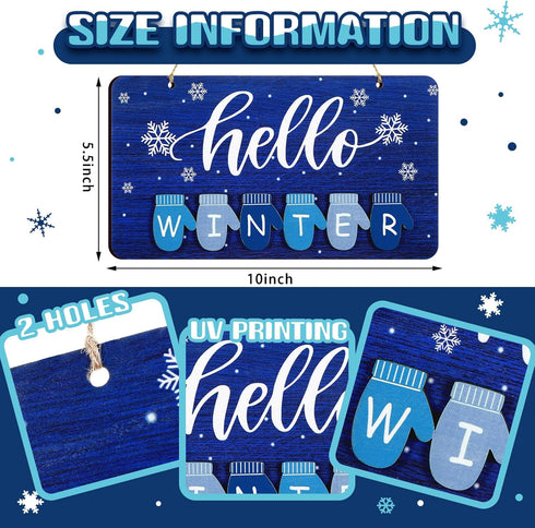 Blulu Hello Winter Door Sign Decoration, Welcome Winter Wall Decor Glove Hanging Sign for Porch Farmhouse Outdoor Home