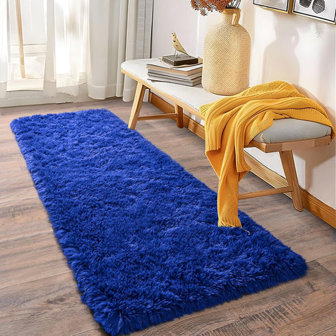 Soft Runner Rugs for Bedroom Hallways - 2x6 Royal Blue Fluffy Shag Throw Area Rug Non-Slip for Bedside Dorm Living Room