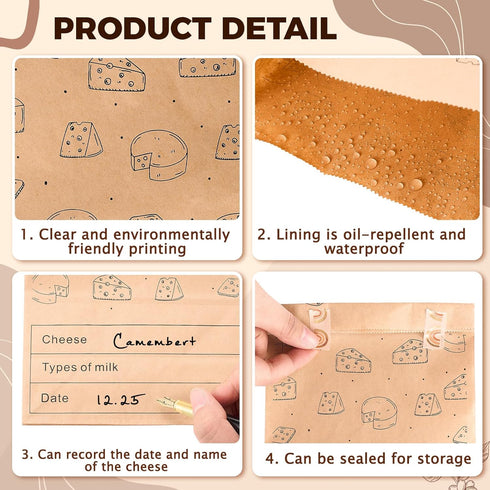 MotiMind 15 Count 10.6 6 Inches Cheese Storage Bags for Refrigerator x Cheese Paper Bags, Sandwiches, Wrapping