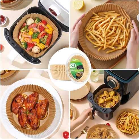 Air Fryer Paper Liners Disposable, 100PCS Round Parchment Sheets, Grease and Water Proof Non Stick Basket Liners