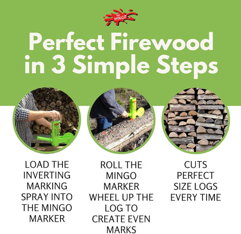 16" THE MINGO Ultimate Firewood Measuring Tool - Chainsaw Fire wood Marking Tool With Marking Wheels - Log Paint Marker