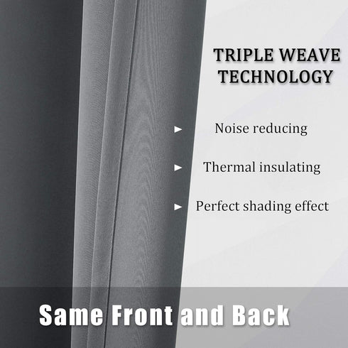 DUALIFE Solid Blackout Curtains for Bedroom, 72 Inches Long Room Darkening Grey Grommet Draperies for Living Room