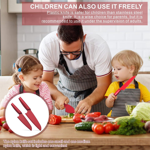 SWIBINJIT Nylon Knife Set for Kids, 2 Piece Set 11” and 9” for Cutting Fruits, Veggies, and Bread