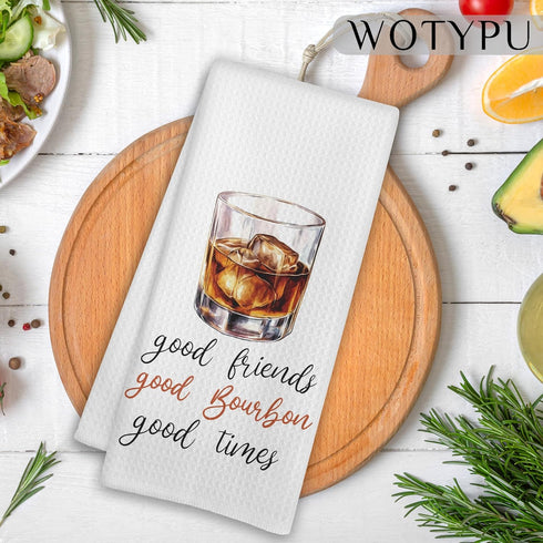WOTYPU 16x24 Inch Bourbon Gifts Kitchen Bar Towels, Gifts for Whiskey Lovers Dish Tea Towel, Good Friend Good Bourbon