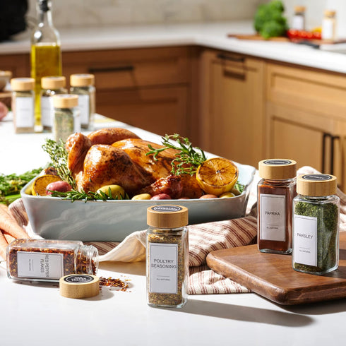 Set, Sets Glass Spice Jars with Label Bamboo Lids & Funnel - Kitchen Airtight Storage Jars with Lids - Spices