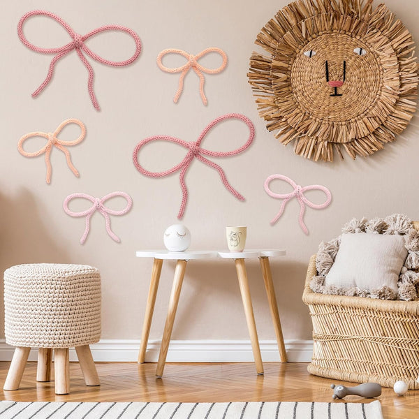 Barydat 6 Pcs Boho Bow Wall Decor Pink Bow Nursery Decoration Coquette
