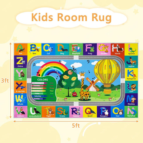 3x5 Kids Rug for Playroom, ABC Educational Carpet for Classroom,Non Slip Washable Play Mat with Alphabet Numbers