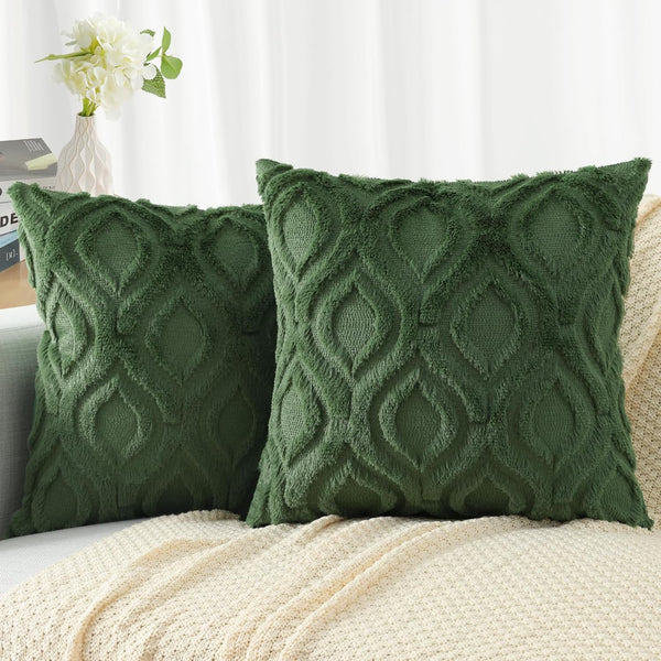 decorUhome Decorative Throw Pillow Covers 20x20 Set of 2, Soft Plush Faux Wool Couch Covers for Home, Forest Elf