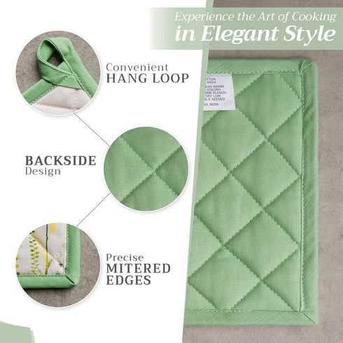 Maison d' Hermine Pot Holders Set, 100% Cotton Heat Resistant Potholders, 8" x 8", Pack of 2, Botanical Fresh