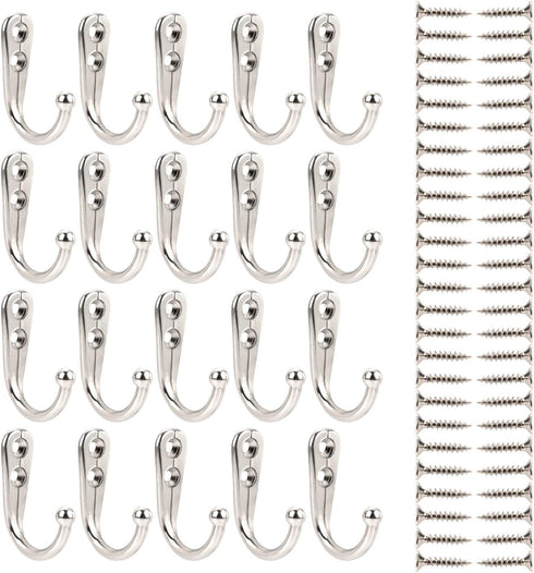 Eboot 20 Pcs Small Coat Hook Single Robe Bathroom Towel Hooks with 50 Pieces Screws for Bags