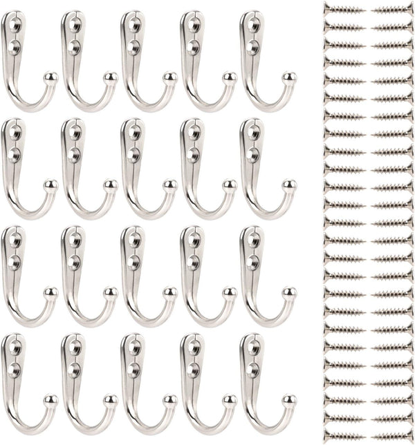 Eboot 20 Pcs Small Coat Hook Single Robe Bathroom Towel Hooks with 50 Pieces Screws for Bags