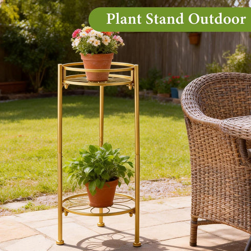 Decivems 2 Tier Metal Plant Stand, Sturdy Heavy Duty Adjustable Two Tier Flower Pot Holder for Indoor Outdoor, Small